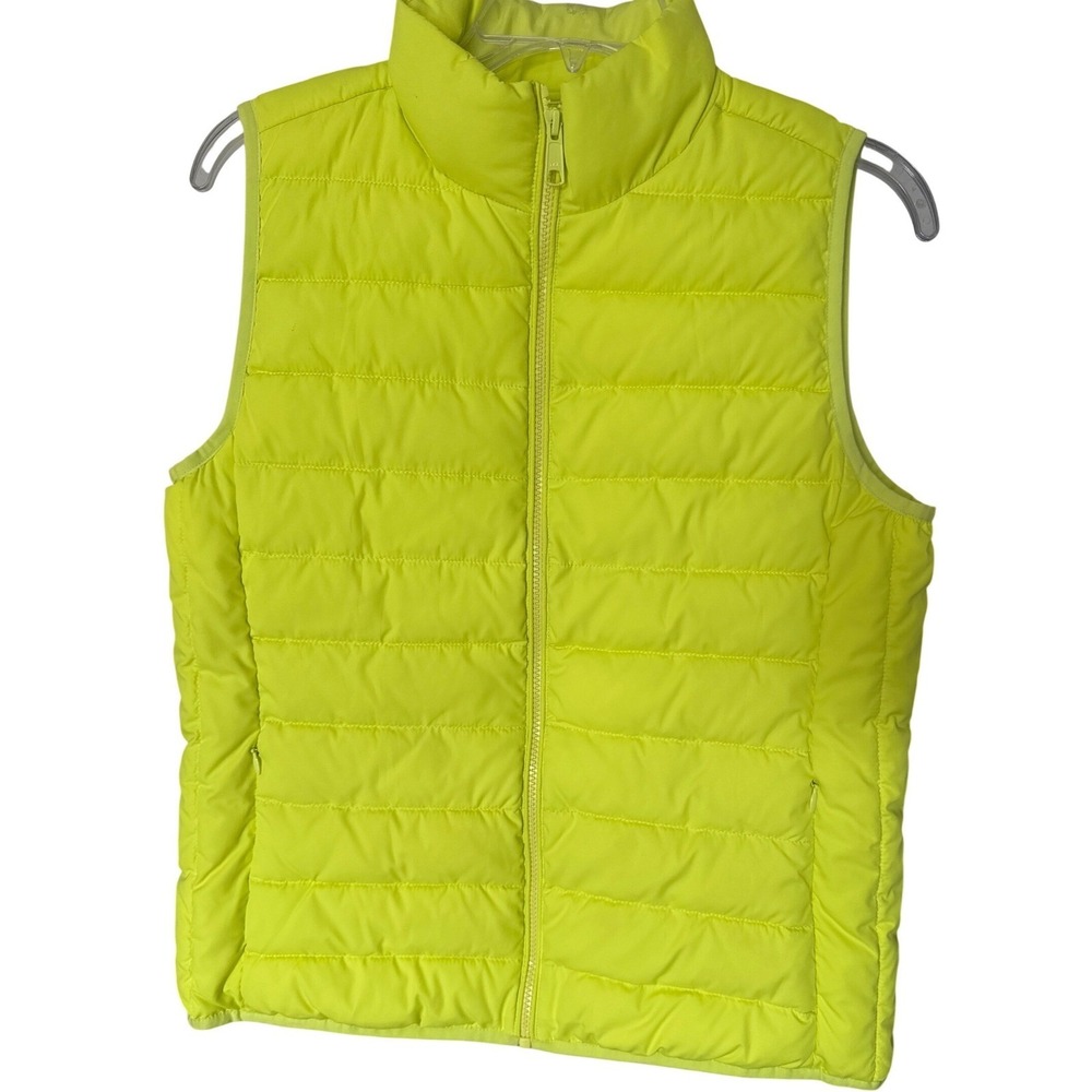 J. Crew Womens Neon Yellow Quilted Puffer Vest Full Zip Size S RN77388